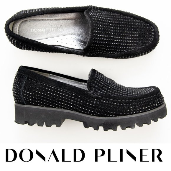 Donald J. Pliner Shoes - Donald J Pliner Rio Loafers Crystal Embellished Chunky Suede Shoes Black SIze 6